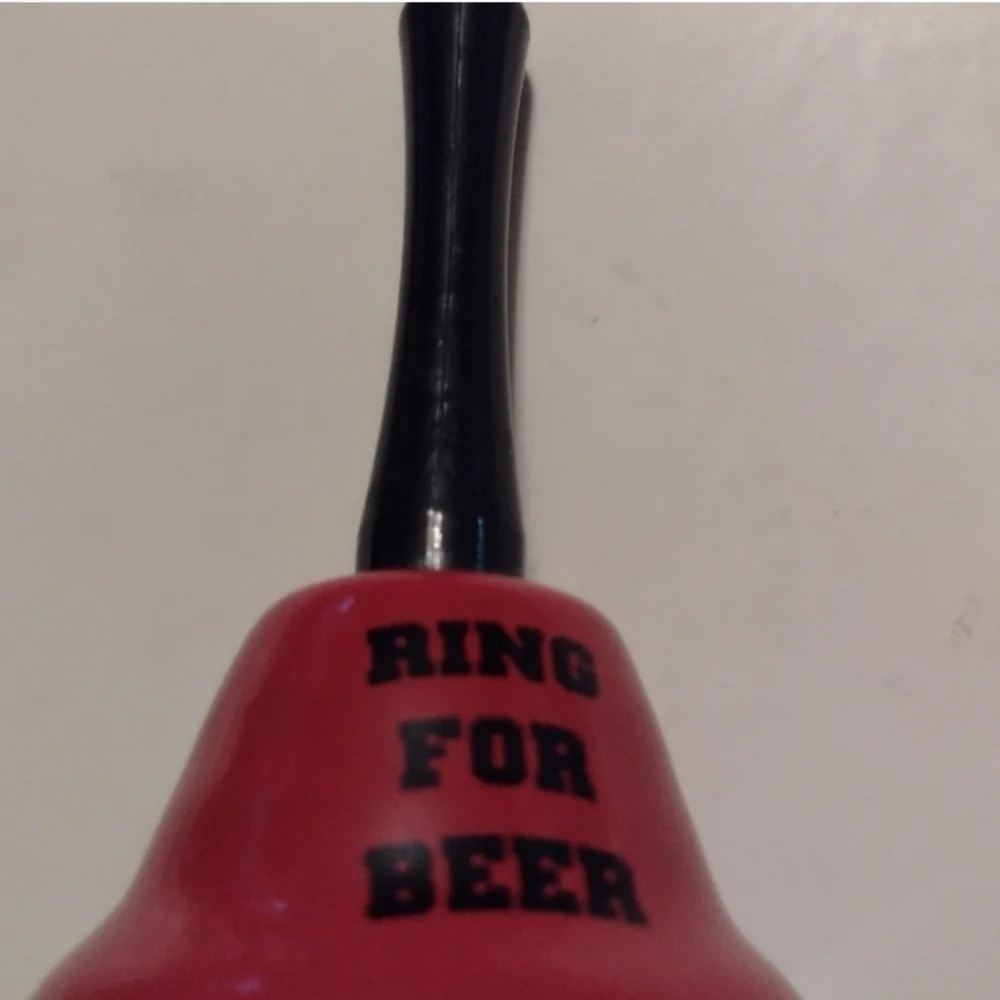 X1) Red “Ring for Beer” Party Bell | Black Handle | Bar & Party Decor